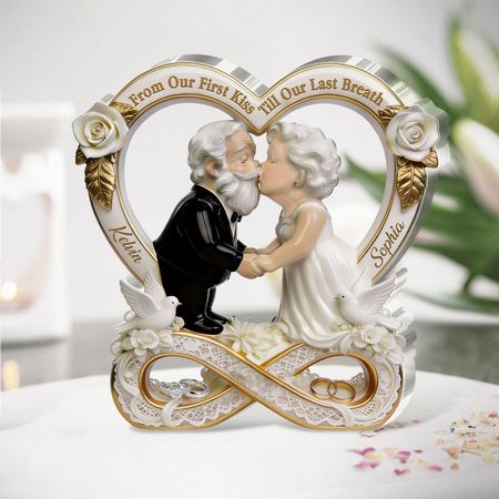 Placca acrilica personalizzata per matrimonio di coppia anziana | Dal nostro primo bacio fino al nostro ultimo respiro Infinity Heart Anniversary Keepsake