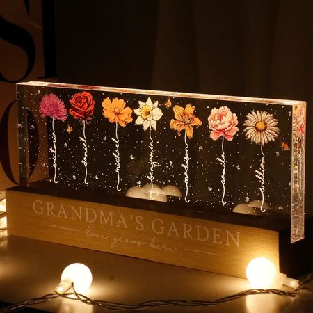 Il mese della nascita del giardino della nonna fiorisce la luce notturna a LED in acrilico personalizzato, regalo perfetto per nonna, mamma, zia o sorella