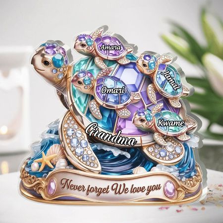 Personalizzato Non dimenticare mai Ti amiamo Placca acrilica | Nome personalizzato Nonna e Nipoti Tartaruga Famiglia Keepsake