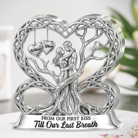 Personalizzato dal nostro primo bacio fino al nostro ultimo respiro Placca acrilica | Nome personalizzato albero della vita Keepsake di coppia