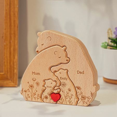 Abbracciare versione floreale della famiglia dell'orso-Puzzle in legno personalizzato della famiglia dell'orso-Regalo per la mamma