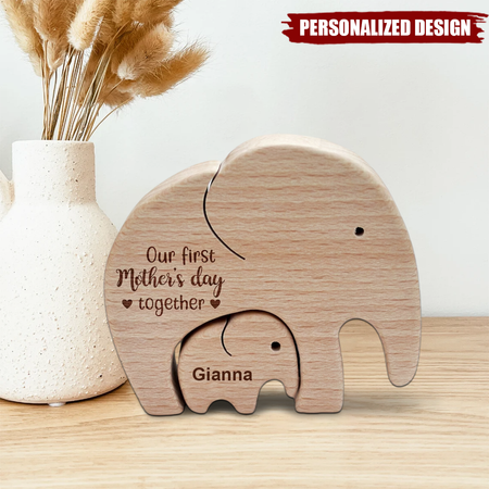 Elefante in legno personalizzato per mamma e bambino, regalo per la prima festa della mamma
