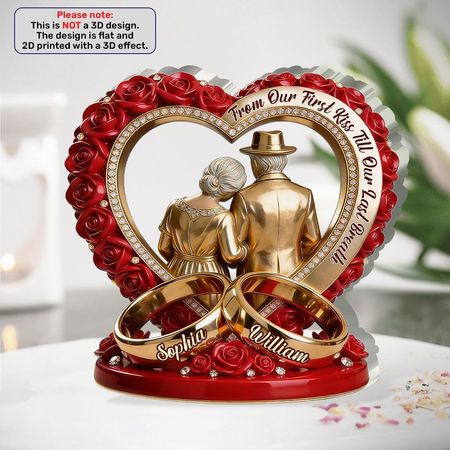 Personalizzato dal primo bacio fino all'ultimo respiro Placca acrilica | Nome personalizzato Rose Heart Coppia Keepsake