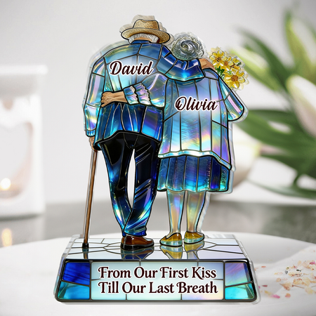 Personalizzato dal nostro primo bacio fino al nostro ultimo respiro Placca acrilica | Nome personalizzato coppia di anziani in vetro macchiato