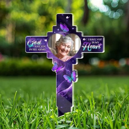 Foto personalizzate nei nostri cuori sempre-Memoriale Personalizzato Personalizzato Stile di Vetro Acrilico Palo Giardino-Simpatia Regalo per i Membri della Famiglia