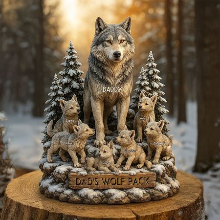 Placca acrilica personalizzata per papà Wolf Pack | Nome personalizzato Padre e bambino Wolf Family Keepsake
