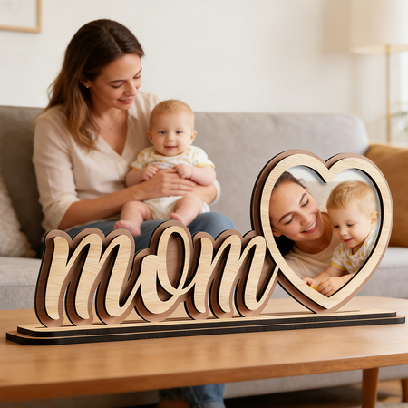 Targa personalizzata per foto con cornice in legno per mamma | Custom foto mamma e bambino
