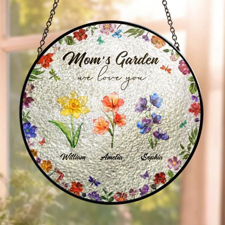 Giardino della mamma Ti amiamo Fiori di nascita personalizzati-Suncatcher personalizzato per finestre