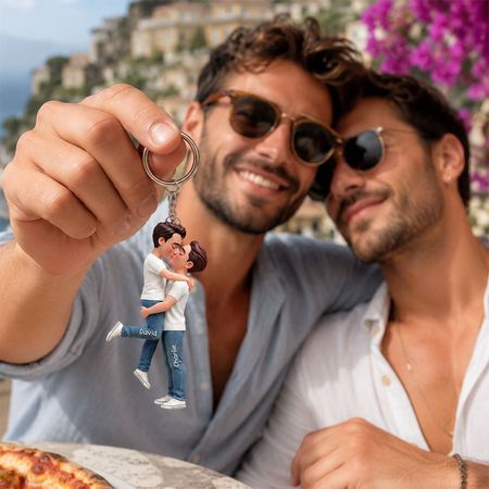 Portachiavi acrilico a 2 strati personalizzato coppia LGBT-Regalo per coppia, mese dell'orgoglio felice