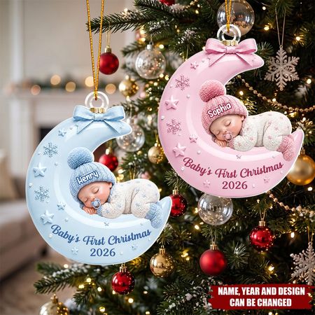 Bambina rosa pastello sulla luna-ornamento personalizzato a forma di acrilico personalizzato