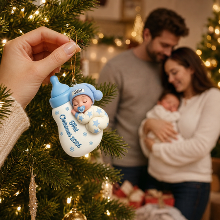 Il primo Natale personalizzato del bambino addormentato-ornamento acrilico neonato personalizzato