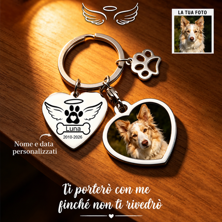 Per sempre nel mio cuore, portachiavi commemorativo personalizzato per foto di animali domestici