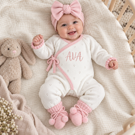 Pagliaccetto personalizzato in maglia di cotone biologico da bambina-Vestito con nome personalizzato