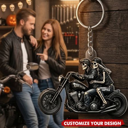 Coppia di skeleton-Portachiavi acrilico personalizzato-Regalo di Halloween per coppia Partner di equitazione per la vita