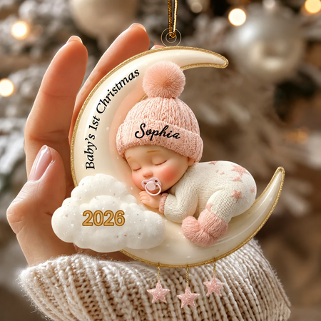 Decorazioni personalizzate per il primo Natale del tuo bambino, ricordi in acrilico a forma di mezzaluna