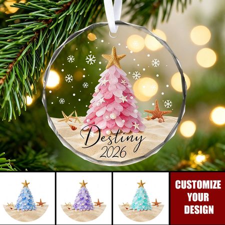 Ornamento personalizzato dell'albero di Natale con vetro marino-Ornamento natalizio personalizzato per ragazza
