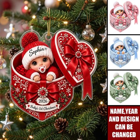 Personalizzato Il Primo Ornamento Di Natale Del Bambino, Nome Personalizzato Cuore Acrilico Ornamento