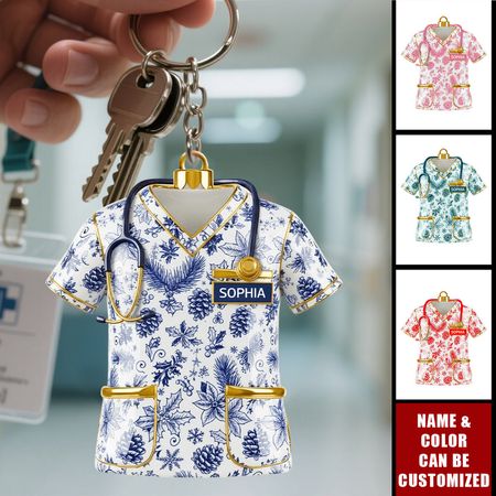 Portachiavi acrilico personalizzato dell'infermiera Toile de Jouy, regali per l'infermiera