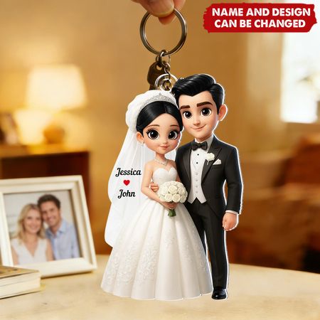 3D cartone animato coppia sposata-Portachiavi acrilico personalizzato, regalo per coppia