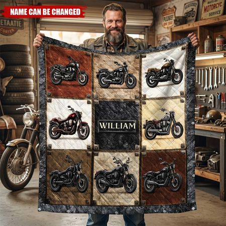 Coperta trapunta personalizzata per moto, regalo per motociclista con nome personalizzato
