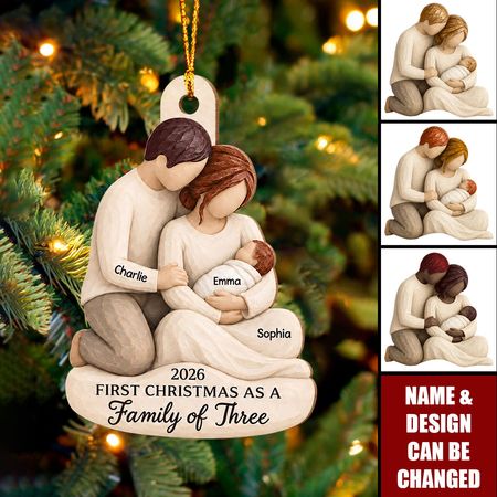 E poi c'erano tre-Ornamento in legno personalizzato-Primo ricordo di Natale per i nuovi genitori