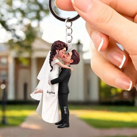 Portachiavi di nozze di coppia di sposini personalizzati-Regalo di anniversario regalo di nozze Regalo di sposini