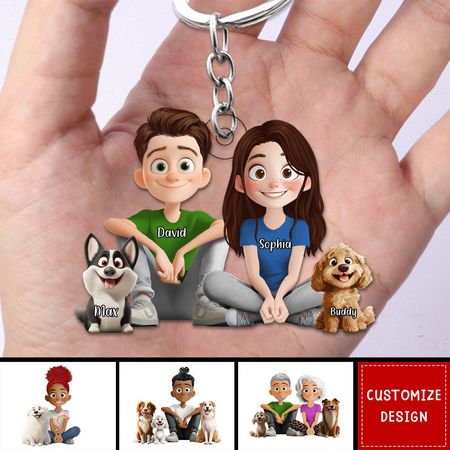 Personalizzato Cartone Animato Coppia E Cani Portachiavi Acrilico-Regalo Per Gli Amanti Del Cane, Coppia