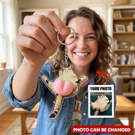 Foto Personalizzata Pet, Cane Carino, Gatto 3D Squishy Pink Butt-Portachiavi Personalizzato