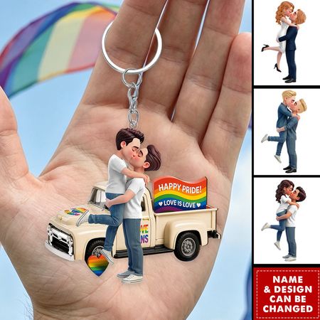 L'amore è l'amore coppia baciare in camion-portachiavi acrilico personalizzato