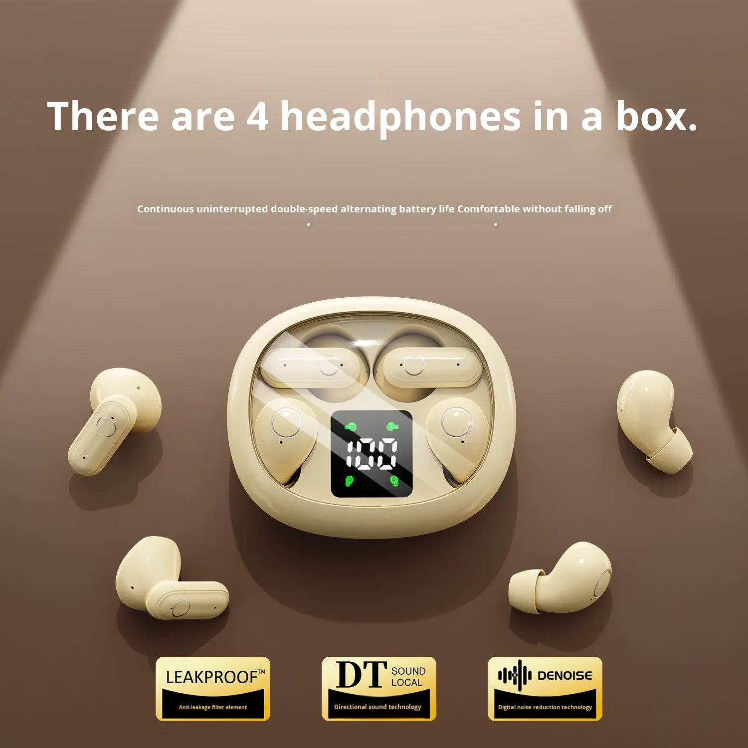 Bestselling 4-Pack Comfortable Mini In-Ear Bluetooth 5.4 Earphones with Digital Display, Low Latency for Gaming, and Extra Long Battery Life