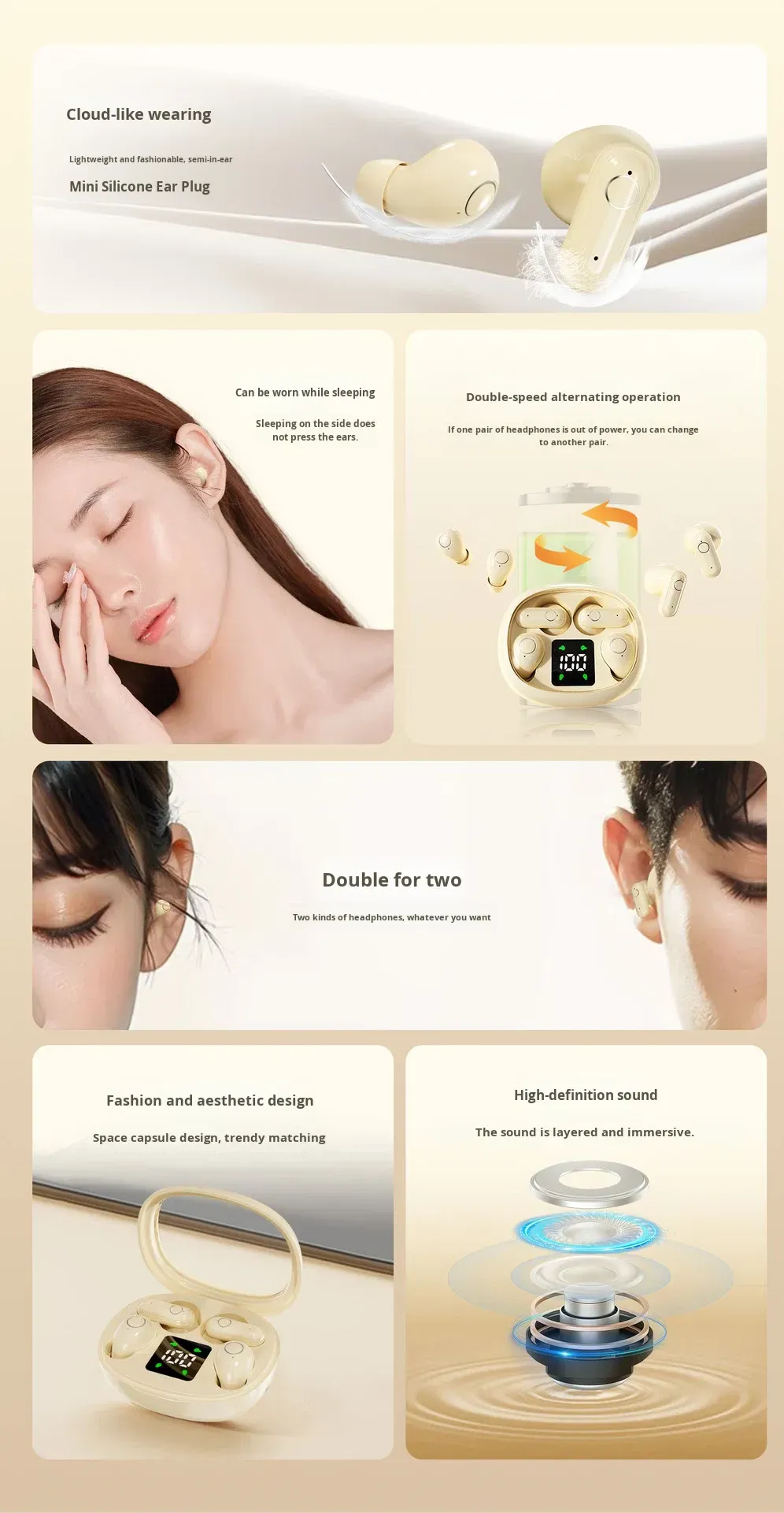 Bestselling 4-Pack Comfortable Mini In-Ear Bluetooth 5.4 Earphones with Digital Display, Low Latency for Gaming, and Extra Long Battery Life