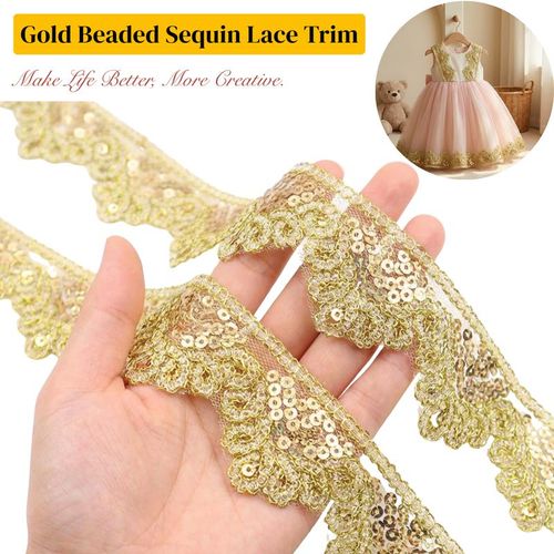 Gold Beaded Sequin Lace Trim