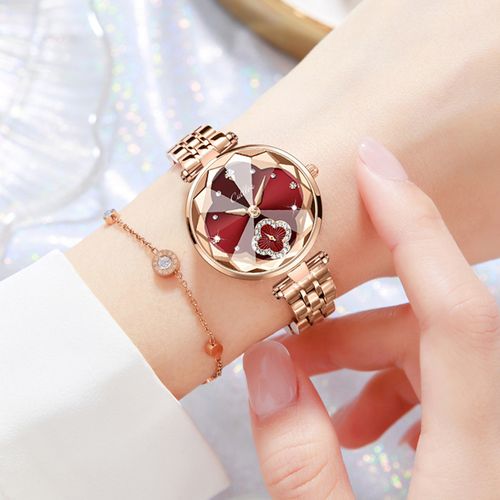 Women's Fashion Luxury Waterproof Quartz Watch, Gold Steel Band
