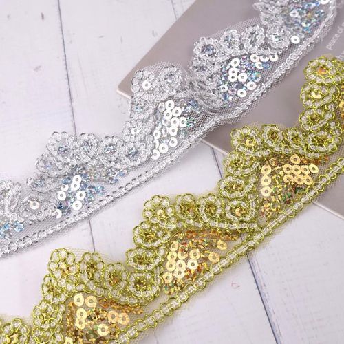 Gold Beaded Sequin Lace Trim