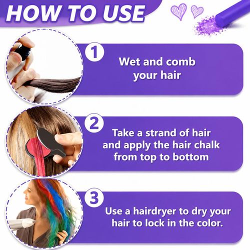 Temporary Hair Chalk Set With Applicator, Washable Hair Color