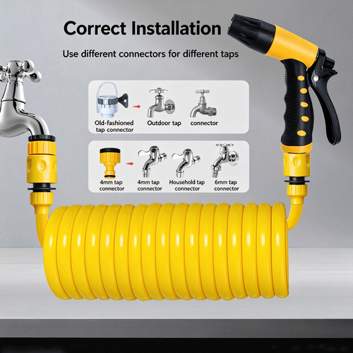 High Pressure Car Wash Spray Gun with 20m Spring Hose & Full Connector Set