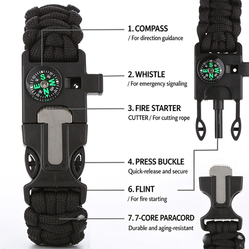5-in-1 Multifunctional Outdoor Paracord Survival Bracelet
