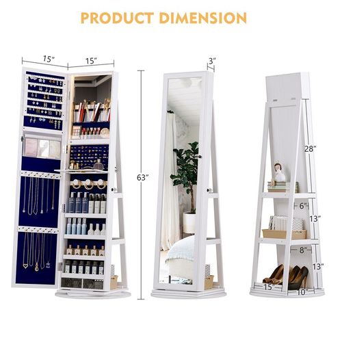 3-in-1 Freestanding Full-Length Mirror Jewelry Cabinet with Storage