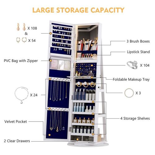 3-in-1 Freestanding Full-Length Mirror Jewelry Cabinet with Storage