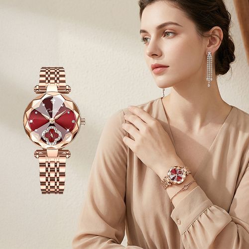 Women's Fashion Luxury Waterproof Quartz Watch, Gold Steel Band