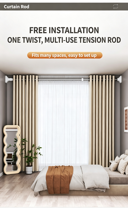 Adjustable No-Drill Tension Rod | Multi-Purpose Clothes & Curtain Rod, No Nails, Wall Safe