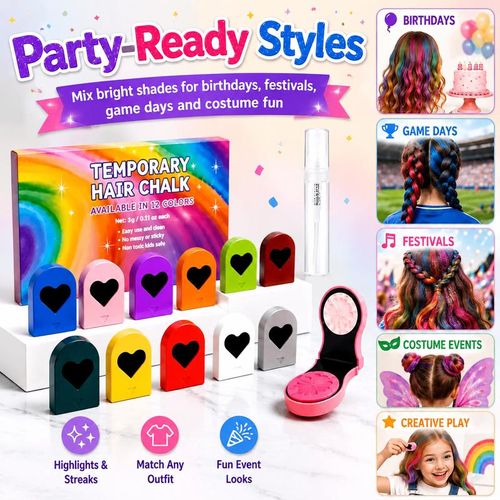 Temporary Hair Chalk Set With Applicator, Washable Hair Color