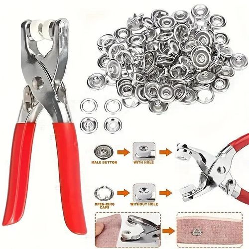 Hollow Prong Snap Buttons Set with Setting Pliers, DIY Sewing Press Studs