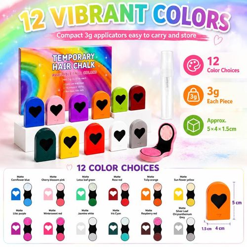 Temporary Hair Chalk Set With Applicator, Washable Hair Color