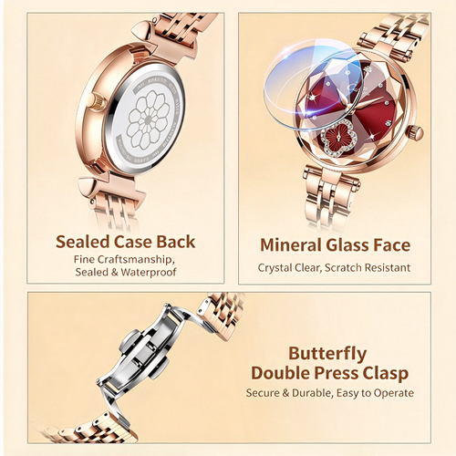 Women's Fashion Luxury Waterproof Quartz Watch, Gold Steel Band