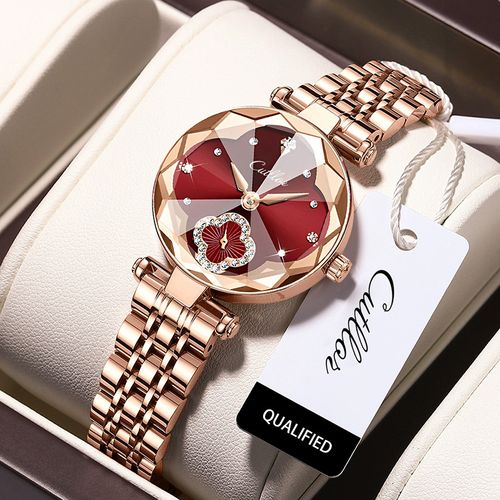 Women's Fashion Luxury Waterproof Quartz Watch, Gold Steel Band