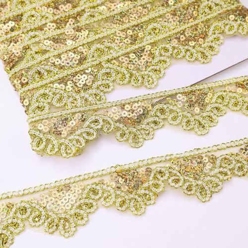 Gold Beaded Sequin Lace Trim