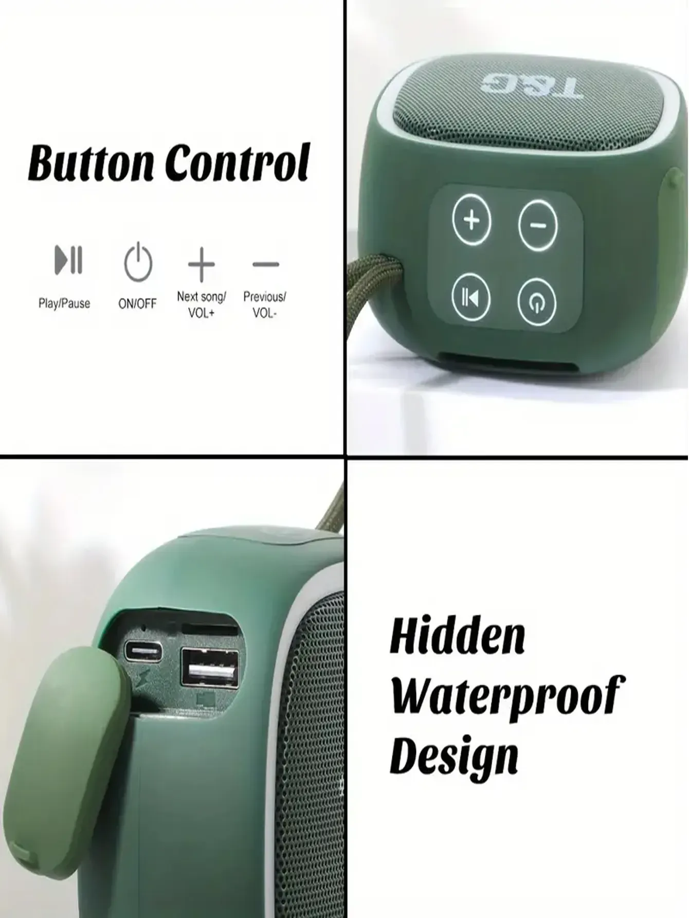 TG659 Portable Speaker Wireless Bluetooth Speakers with 5.3 Stereo FM USB Disk TWS Modes Waterproof for Outdoor Hifi Sound
