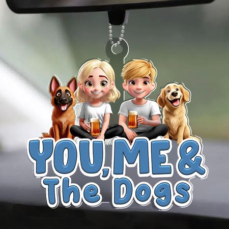 Custom-Personalized Acrylic Car Hanger for Couples & Dogs-DIYTREE