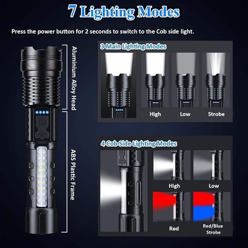 Laser Flashlight High Lumens , Super Bright Led Flashlights with 7 Light Modes,Powerful Handheld Flash Light for Camping Home Emergencies